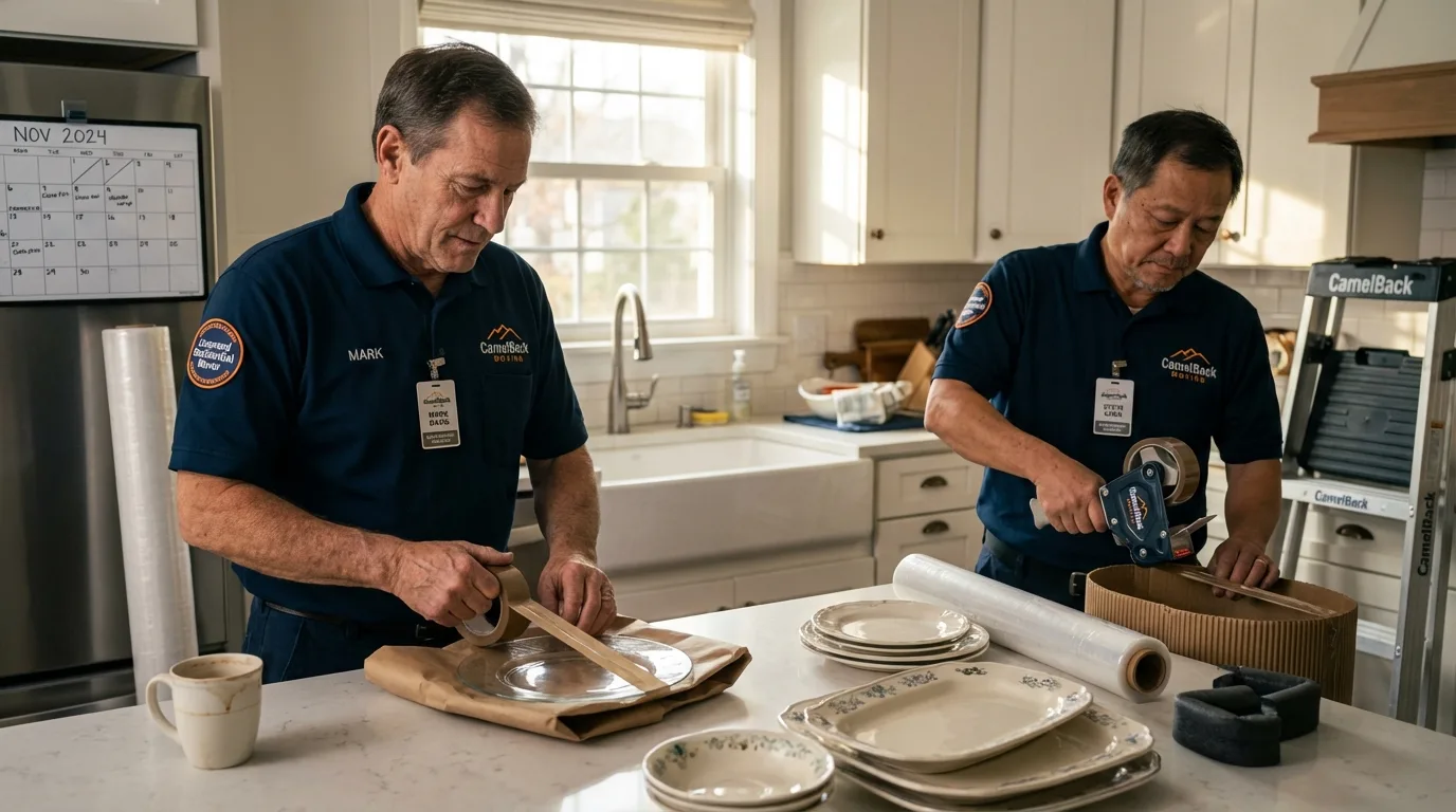 Professional crew packing kitchen dishware in Milton, WV